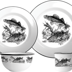 enamelware set with wildlife art - walleye offered by Utica USA